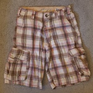 Vintage Wash Red and Tan Plaid Cargo Shorts